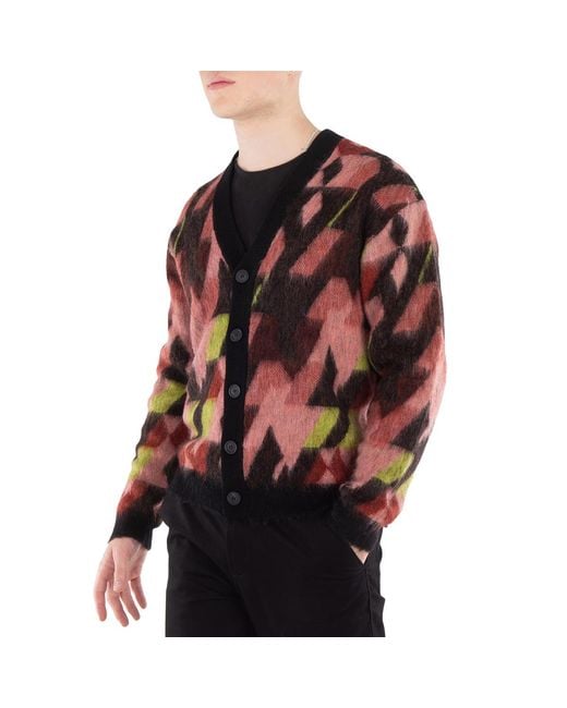 Maison Kitsuné Red Graphic Motif Jacquard Mohair Cardigan for men