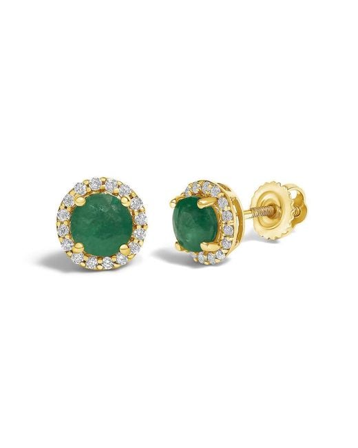 Haus of Brilliance Green 10K Emerald And 1/6 Cttw Diamond Halo Stud Earring