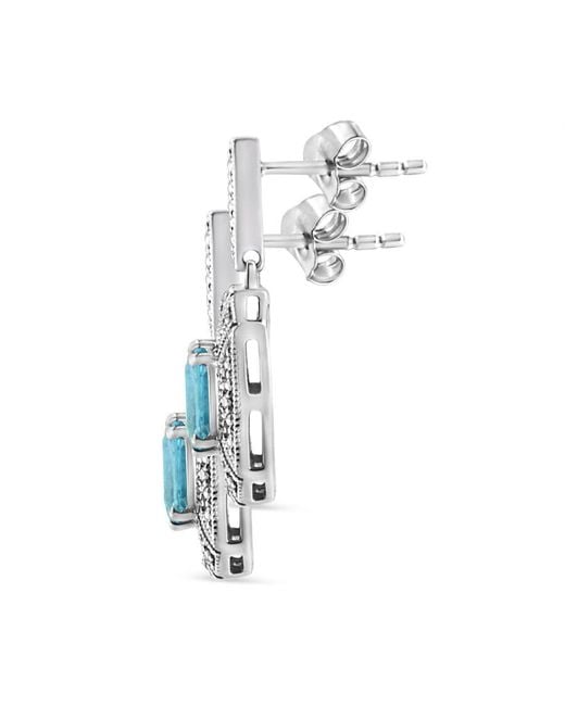 Haus of Brilliance .925 Sterling Silver 7x5mm Emerald Shape Blue Topaz Accent Art Deco Halo Style Drop