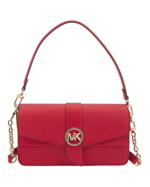 Michael Kors Red Greenwich Medium Saffiano Leather Shoulder Bag