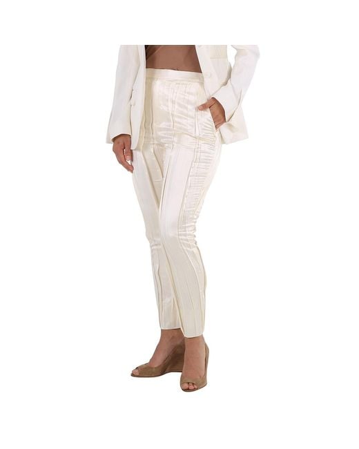 Saint Laurent Natural Crinkle-Effect Tailored Trousers, Brand Size 34 (Us