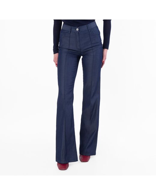 Ferragamo Blue Ferragamo Front Pleated Flared Trousers