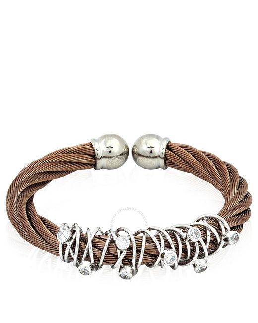 Charriol Brown Tango White Cz Stones Stainless Steel Bronze Pvd Cable Bangle