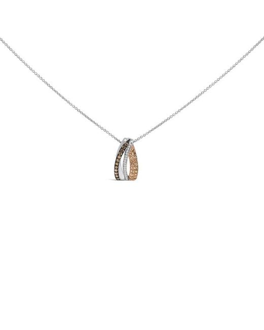 Haus of Brilliance Metallic Tri Tone Sterling 1/2 Cttw And Diamond Pendant Necklace