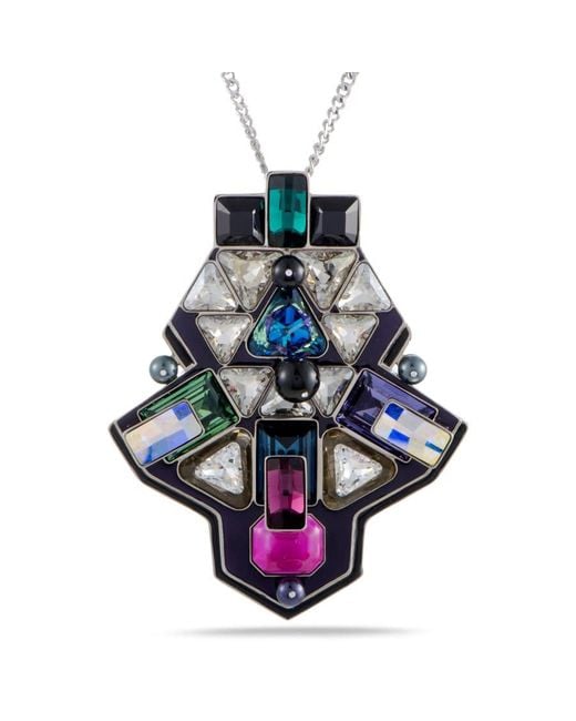 Swarovski Blue Buzz Geometric Crystal Pendant Long Chain Necklace