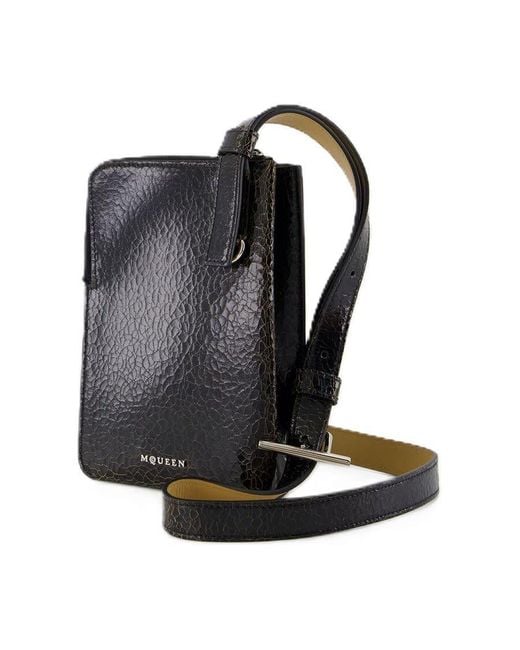 McQueen Black Crackle Calfskin Crossbody Bag for men