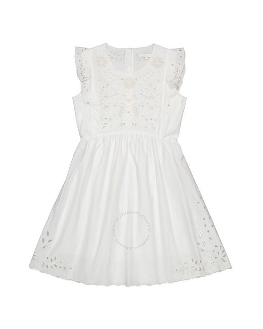 Chloé White Girls Broderie Anglaise Mini-me Cotton Dress