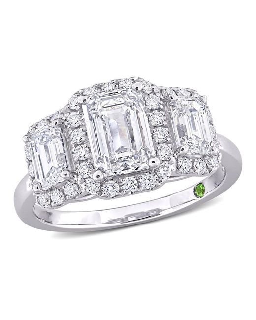 Created Forever Metallic 3Ct Tdw Emerald-Cut Lab-Created Diamond And Tsavorite Accent 3-Stone Ring