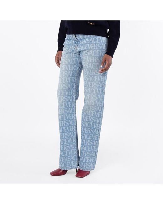 Versace Blue All Over Monogram Denim Jeans
