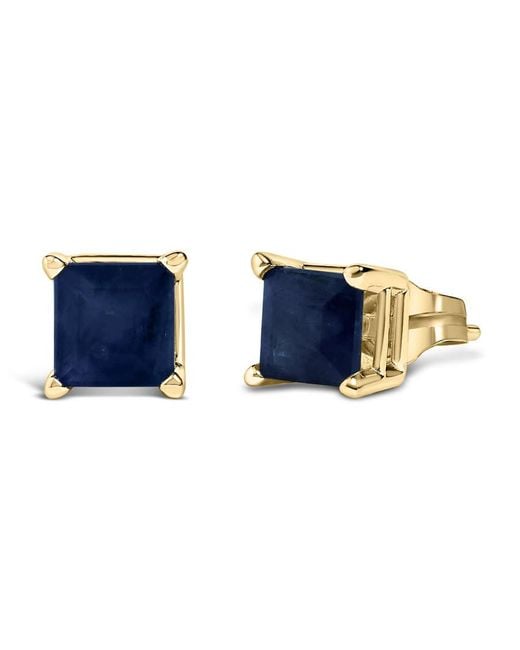 Haus of Brilliance Blue 14K 5X5Mm Princess Cut Sapphire Solitaire Stud Earrings