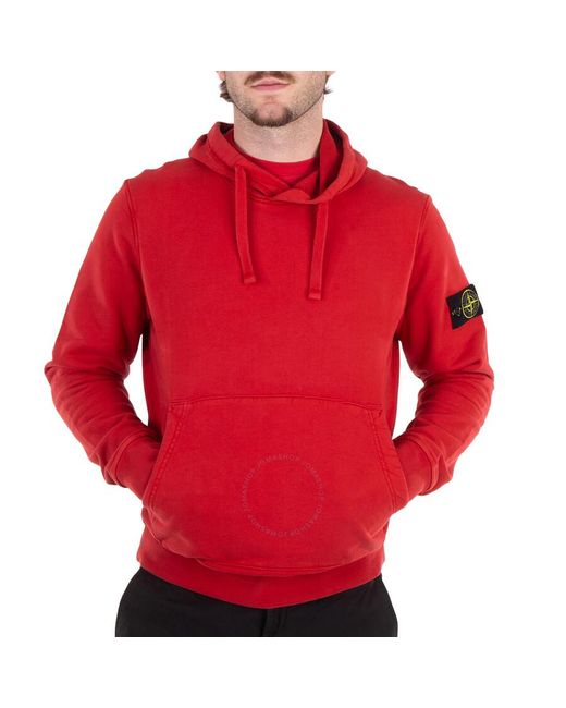 Stone Island Compass Logo Patch Popover Hoodie in Red for Men  