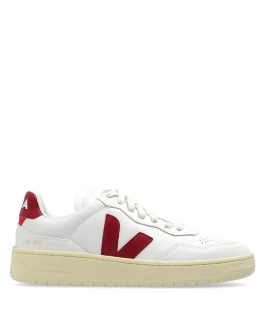 Veja White V-90 Leather Low-Top Sneakers for men