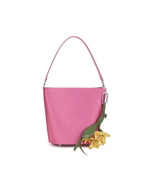 Self-Portrait Pink Self-Portrait Satin With Removable Bow Charm Bucket Bag