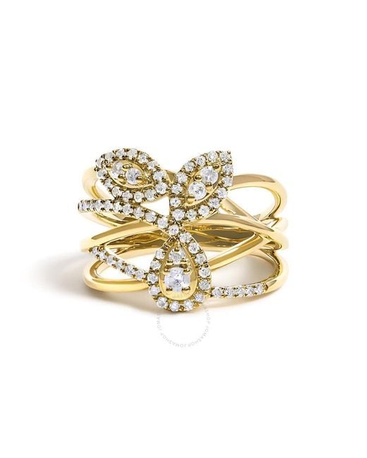 Haus of Brilliance Metallic 10K 1/2 Cttw Diamond Crossover 3 Leaf Floral Cocktail Ring Band