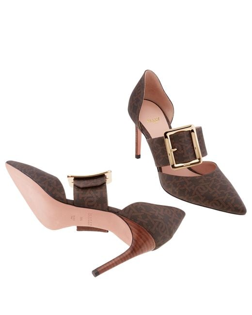 Bally Brown Jessye 85 Buckle Monogram Pumps