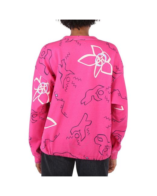Isabel Marant Pink Fuchsia Muza Printed Crew Neck Cotton Sweatshirt