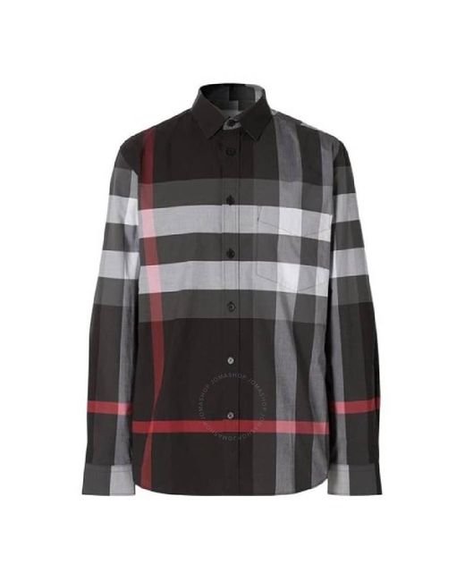 Burberry Black Charcoal Ip Check Somerton Cotton Shirt for men