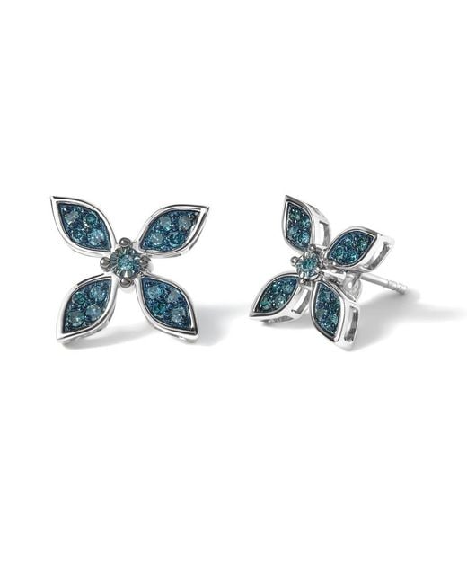 Haus of Brilliance Blue 925 Sterling 1/3 Cttw Diamond Floral Earrings