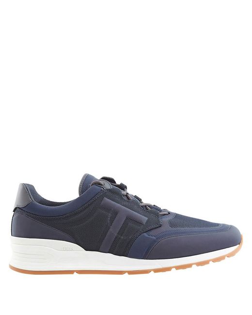 Tod's Blue Navy Leather And Fabric Sneakers for men