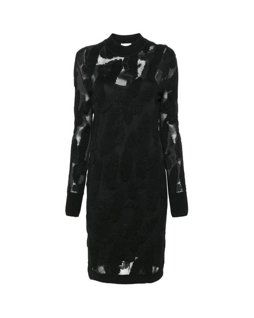 Ferragamo Black Ferragamo 3D-Knit Semi-Sheer Midi Dress