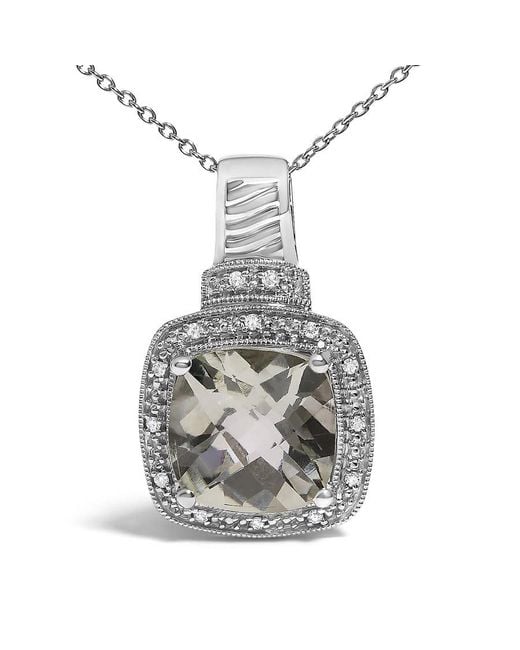 Haus of Brilliance Metallic Sterling Cushion Amethyst And Diamond Accent Halo Pendant Necklace