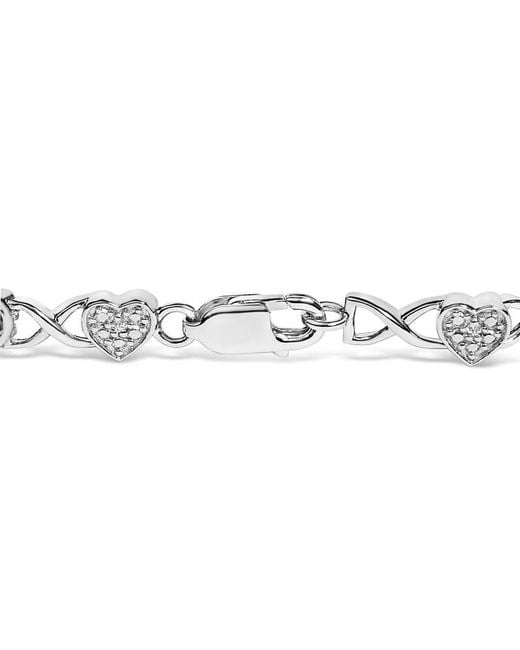 Haus of Brilliance Metallic 925 Sterling Diamond Accent Heart Link Bracelet (I-J Color, I3 Clarity)