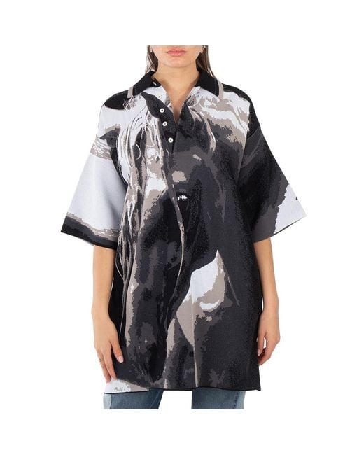 Stella McCartney Black Ladies Graphic-Print Short-Sleeve Polo Shirt