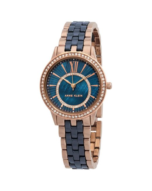 Anne Klein Blue Quartz Crystal Navy Mother Of Pearl Dial Watch