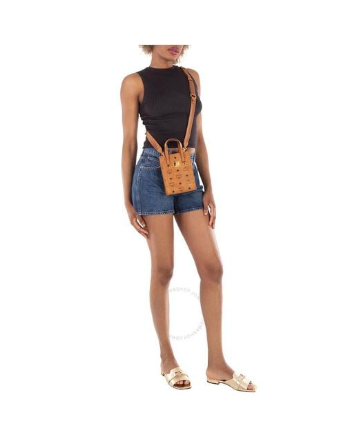 MCM Brown Visetos Mini Aren Tote Bag