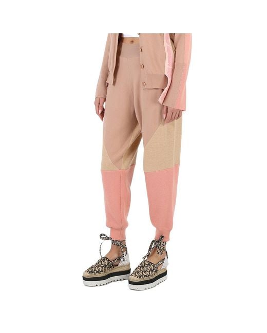 Stella McCartney Natural Ladies Colorblock Tonal Mix Panelled Wool Track Pants