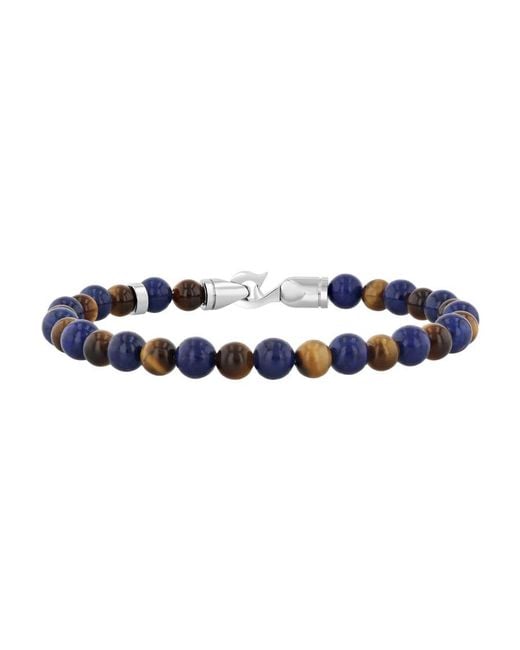 Robert Alton Blue Stainless Steel Tiger's Eye Bead Bracelet for men
