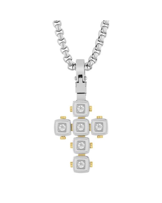 Robert Alton Metallic 1/4Ctw Diamond Stainless Steel Cushion Link Cross Pendant for men