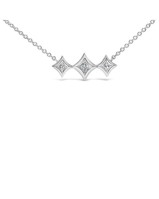 Haus of Brilliance Metallic 10K Bezel Set Princess Diamond 3 Stone Kite Shape And Station Necklace for men