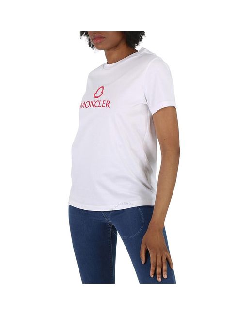 Moncler White Logo Print Short Sleeve Cotton T-shirt