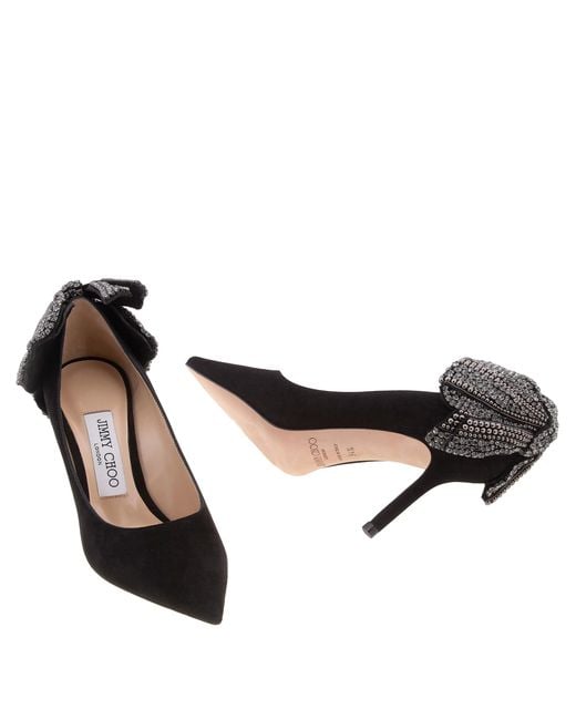 Jimmy Choo Black Love 85 Pearl And Crystal Bow Pumps