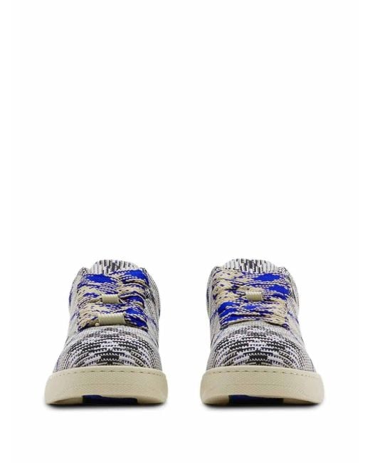 Burberry Blue Check Knit Box Low-Top Sneakers, Brand Size 41.5 Us for men