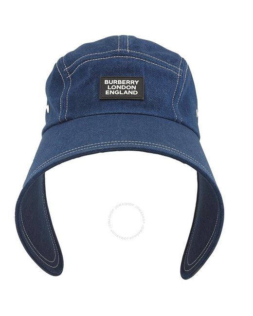 Burberry Blue Denim Logo Applique Bonnet Cap for men