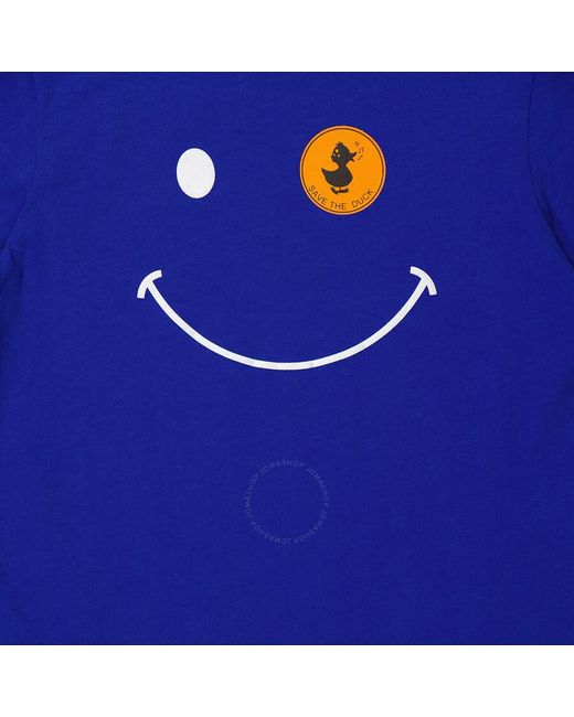 Save The Duck Blue Kids Cyber Smiley Logo Print T-shirt