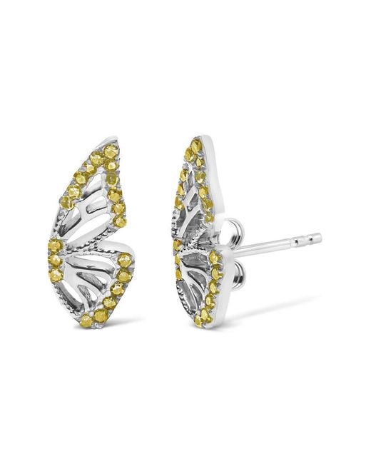 Haus of Brilliance Metallic 925 Sterling 1/6Ct Tdw Treated Diamond Butterfly Earrings