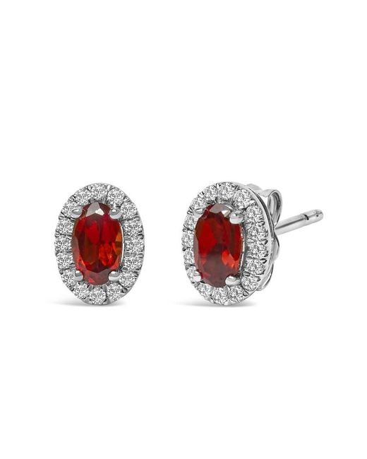 Haus of Brilliance Red 10K 5X3 Mm Oval Garnet And Diamond Halo Stud Earrings (I-J Color, I1-I2 Clarity)