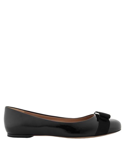 Ferragamo Black Ferragamo Ladies Patent Vara Bow Ballerina Shoes