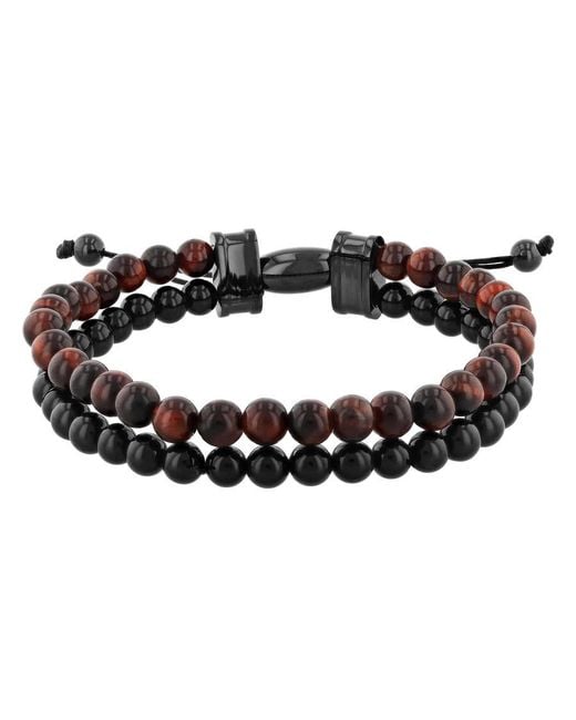 Robert Alton Black Stainless Steel Tiger Eye & Onyx Bead Bolo Bracelet for men