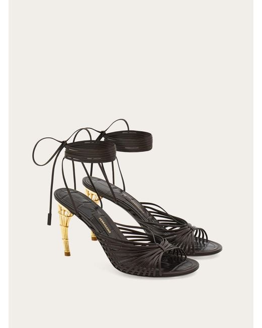 Ferragamo Black Cage Heel Spaghetti Strap Sandals