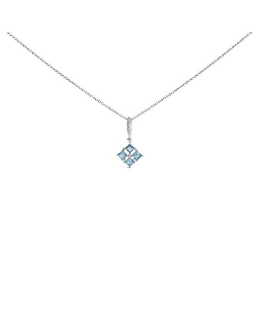 Haus of Brilliance Metallic Sterling Topaz And Sapphire Square Motif Pendant Necklace 18 Inch
