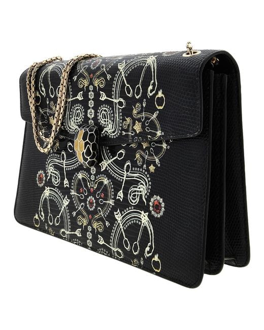 BVLGARI Black Serpenti Forever Pop-Heart Lizard-Leather Shoulder Bag