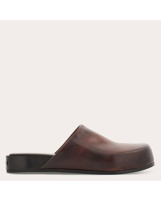 Ferragamo Brown Dassa Leather Round-Toe Mules for men