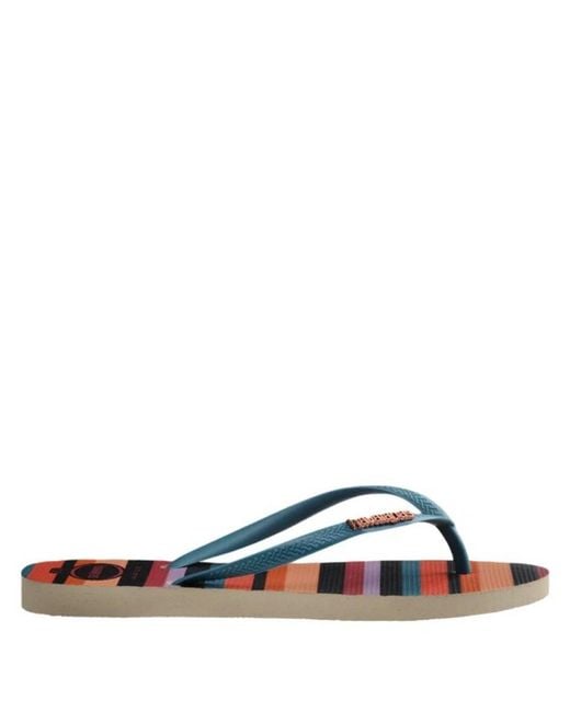 Havaianas Blue Slim Patchwork Stripe Flip Flops, Brand Size 41/42 (Us