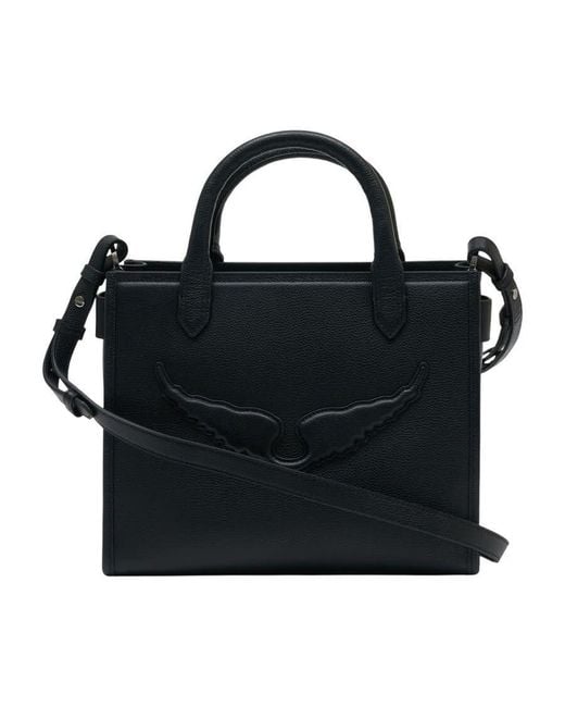 Zadig & Voltaire Black Embossed Wing-Detail Calfskin Tote Bag for men