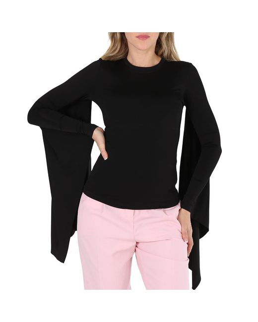 Burberry Black Ladies Crewneck Flared Sleeved Top