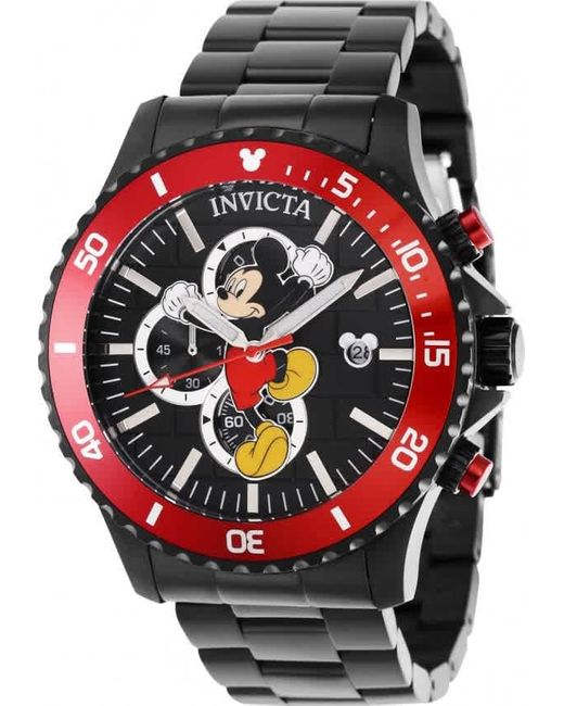 Invicta Red Disney Mickey Mouse Chronograph Black Dial Watch for men